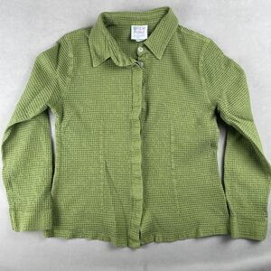 Fresh Produce Shirt Wmns L Pistachio Waffle Knit Button Front Textured USA Retro